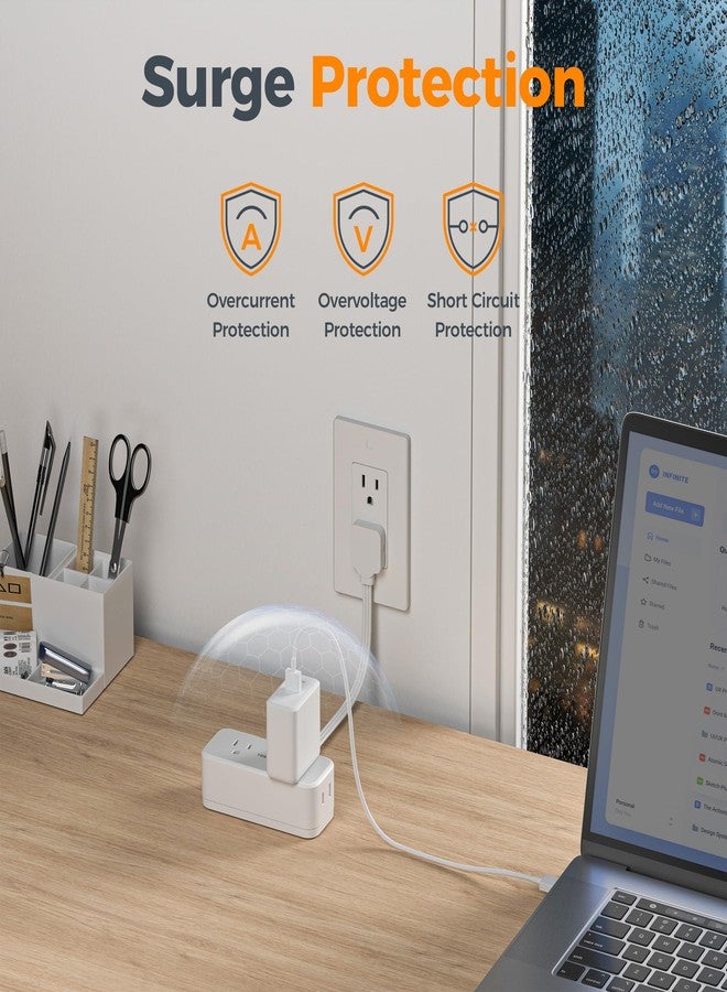 TESSAN Short Extension Cord 0.5Ft, Flat Plug Outlet Extender Surge Protector with 4 Widely AC with 3 USB Ports (1 USB C), Multi Plug Small Power Strip for Travel, Home Office College Dorm Essentials - Image 4