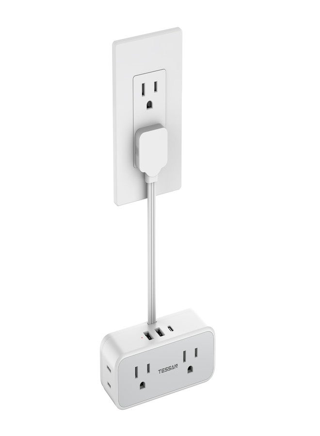 TESSAN Short Extension Cord 0.5Ft, Flat Plug Outlet Extender Surge Protector with 4 Widely AC with 3 USB Ports (1 USB C), Multi Plug Small Power Strip for Travel, Home Office College Dorm Essentials - Image 1