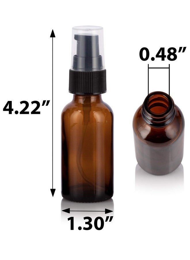 JUVITUS JUVITUS 1 oz / 30 ml Amber Glass Boston Round Bottle with Black Treatment Pump (6 Pack) + Funnel Refillable Empty Storage Containers  - Image 2