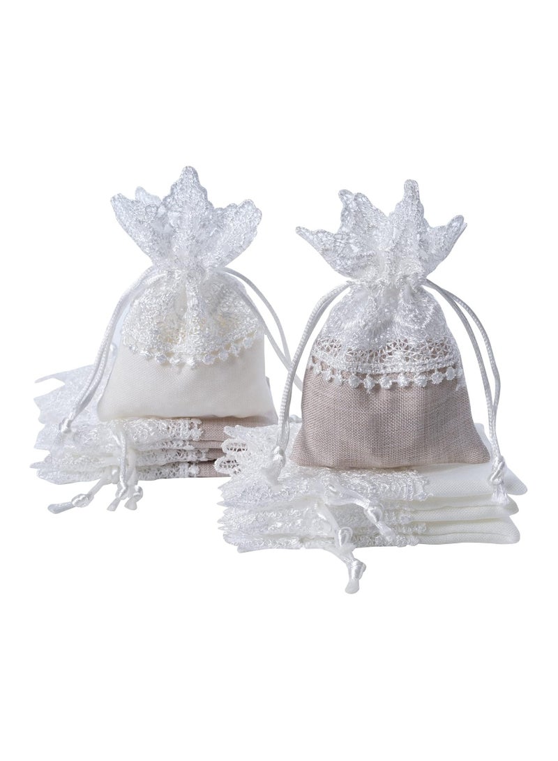 general Linen Drawstring Gift Bags, Favour Bags, 10 Pcs Lace Cotton Storage Candy Bags Gift Bags for Wedding Birthday Vintage Party Decoration DIY Crafts - Image 1