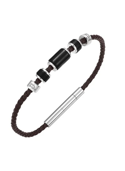 POLICE Bullion Brown Leather With Onyx Beads Gents BraceletPEAGB0032205