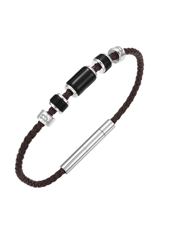 POLICE - Bullion Brown Leather With Onyx Beads Gents BraceletPEAGB0032205 - Image 1
