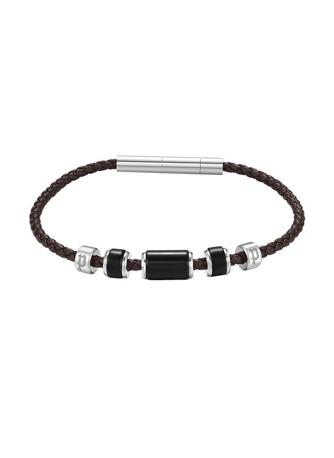 POLICE - Bullion Brown Leather With Onyx Beads Gents BraceletPEAGB0032205 - Image 1