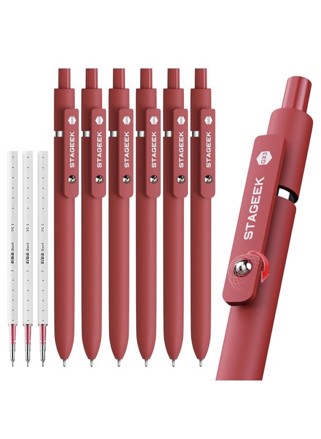 STAGEEK Red Gel Pens, 6Pcs Quick Dry Red Ink Pens with 3 Extra Refills, Fine Point Retractable Smooth Writing Pens for Journaling, Note Taking, School Supplies, Nurse Aesthetic, Office(Red) - Image 1