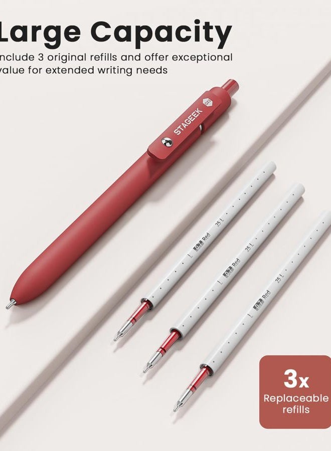 STAGEEK Red Gel Pens, 6Pcs Quick Dry Red Ink Pens with 3 Extra Refills, Fine Point Retractable Smooth Writing Pens for Journaling, Note Taking, School Supplies, Nurse Aesthetic, Office(Red) - Image 2