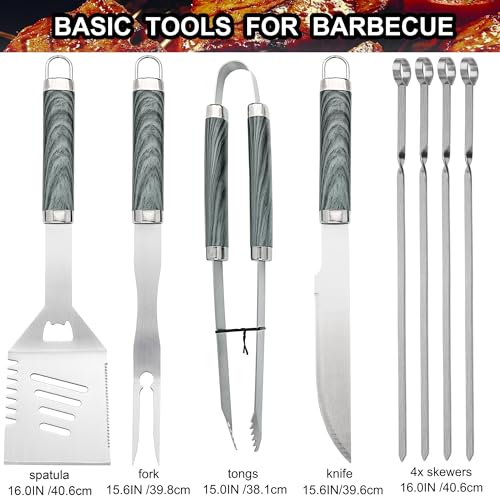 grilljoy 24PCS BBQ Grill Tools Set with Meat Thermometer and Injector Extra Thick Stainless Steel Fork Spatula Tongs Complete BBQ Accessories in Perfect Grill Gifts for Fathers Day - Image 3