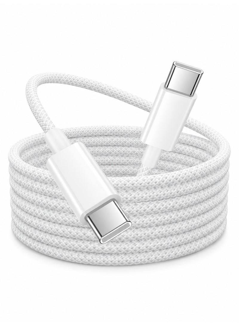 ZapLin USB-C to USB-C Cable 60W PD Fast Charging Type C Cable, 2M Braided Data Cable, Compatible with iPhone 16/15 Pro Max, iPad Pro/Mini, MacBook Pro/Air, Samsung, White - Image 1