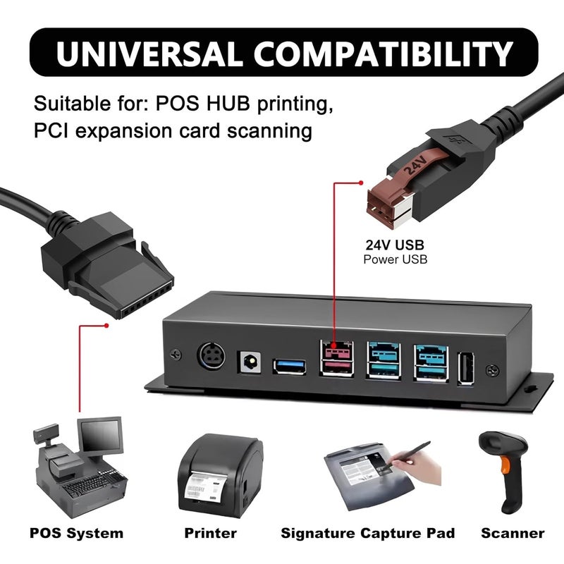Barcode Scanner Cable 24V Powered USB Power Supply Data Line Cable Replacement for Printer POS Systems Medically Devices - Image 2