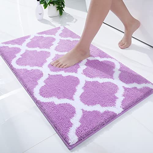 OLANLY Bathroom Rugs 24x16 Soft and Absorbent Microfiber Bath Rugs NonSlip Shaggy Shower Carpet Machine Wash Dry Bath Mats for Bathroom Floor Tub and Shower Light Purple