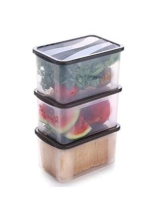 KD ZONE KD ZONE Plastic Bread Box Kitchen Airtight Food Grade Storage Container Organizer 2000 ml Plastic Fridge Container Pack of 3 Grey  - Image 1
