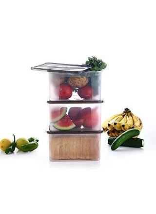 KD ZONE KD ZONE Plastic Bread Box Kitchen Airtight Food Grade Storage Container Organizer 2000 ml Plastic Fridge Container Pack of 3 Grey  - Image 3