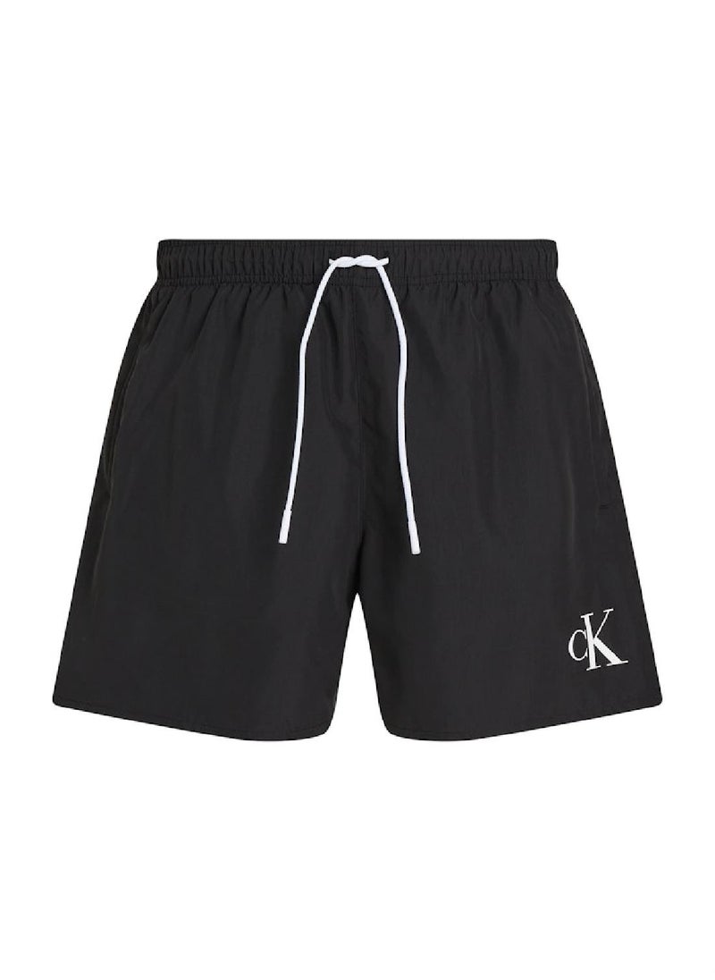 Calvin Klein Jeans Men's Medium Drawstring Swim Shorts - CK Monogram - Polyester, Black  - Image 2