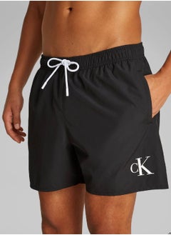 Calvin Klein Jeans Men's Medium Drawstring Swim Shorts - CK Monogram - Polyester, Black  - Image 4