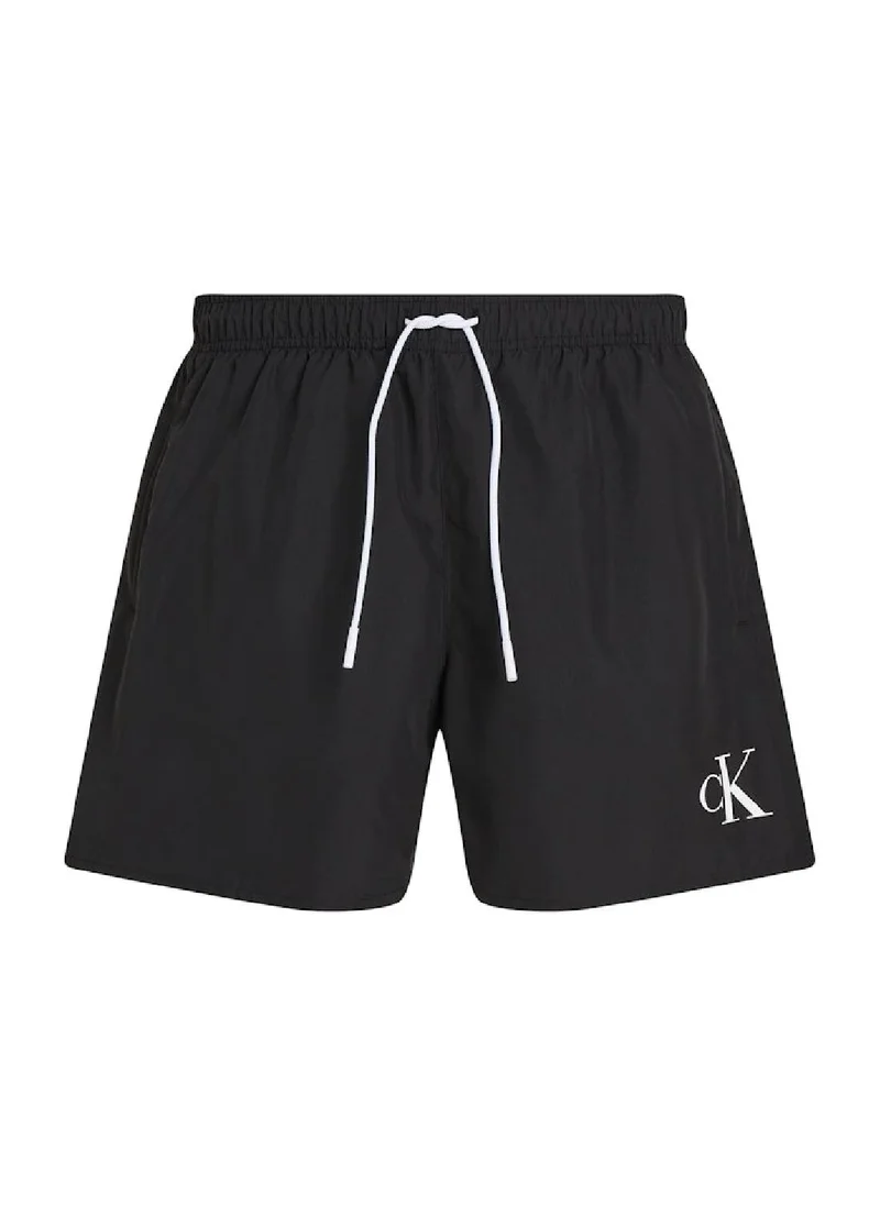 Calvin Klein Jeans Men's Medium Drawstring Swim Shorts - CK Monogram - Polyester, Black