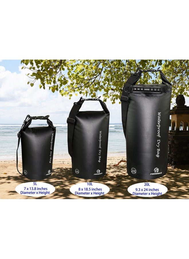 Freegrace - Waterproof Dry Bags Set Of 3 Dry Bag With 2 Zip Lock Seals & Detachable Shoulder Strap, Waist Pouch & Phone Case Can Be Submerged Into Water For Swimming (Black, 5L) - Image 1