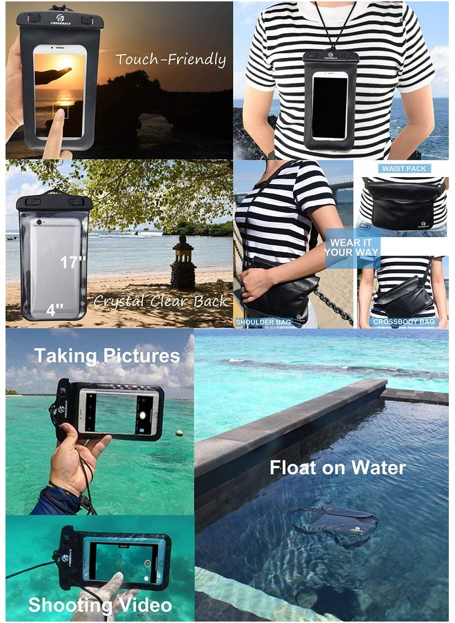 Freegrace - Waterproof Dry Bags Set Of 3 Dry Bag With 2 Zip Lock Seals & Detachable Shoulder Strap, Waist Pouch & Phone Case Can Be Submerged Into Water For Swimming (Black, 5L) - Image 1