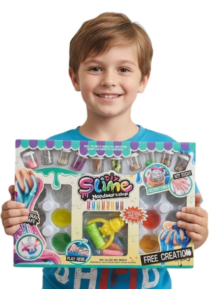 بريميم مجموعة أدوات صنع السلايم للأطفال - مجموعة كاملة لصنع السلايم مع ألوان وأدوات، لعبة حسية إبداعية - Image 1