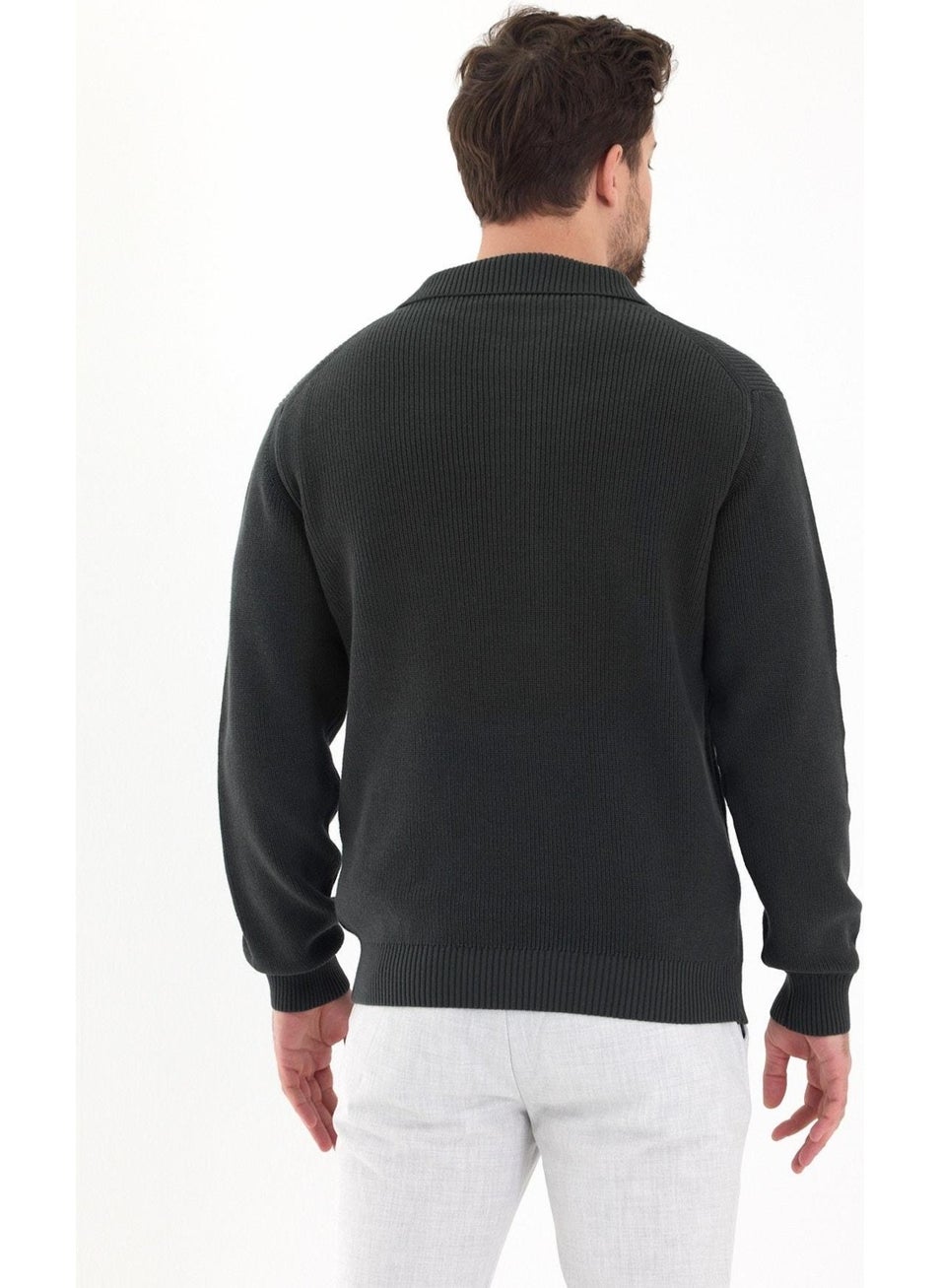 Odelon - Men's Regular Fit Cotton Polo Collar Buttoned Khaki Knitwear Sweater - Image 1