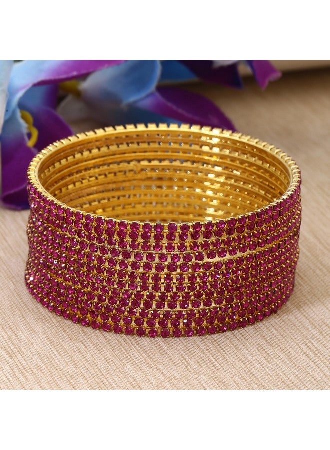 Shining Diva Fashion Set Of 12 Latest Traditional Design Gold Plated Bangle for Women (15471b_2.6) (Pink) - Image 3