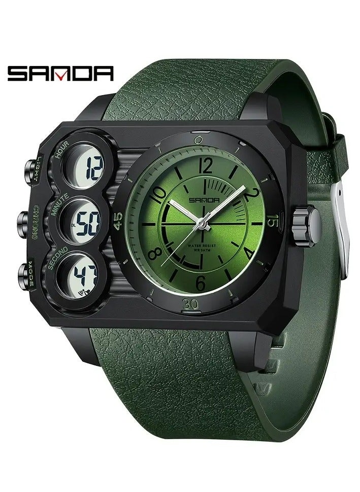 SANDA Men's Sports Digital Watch, Dual Display, Stopwatch/Alarm, Water-Resistant 50m, Luminous Hands, Square Synthetic Resin Case, TPU Strap, with Non-Rechargeable Battery, Explosive, 24-hour, Holiday Gift - Image 1