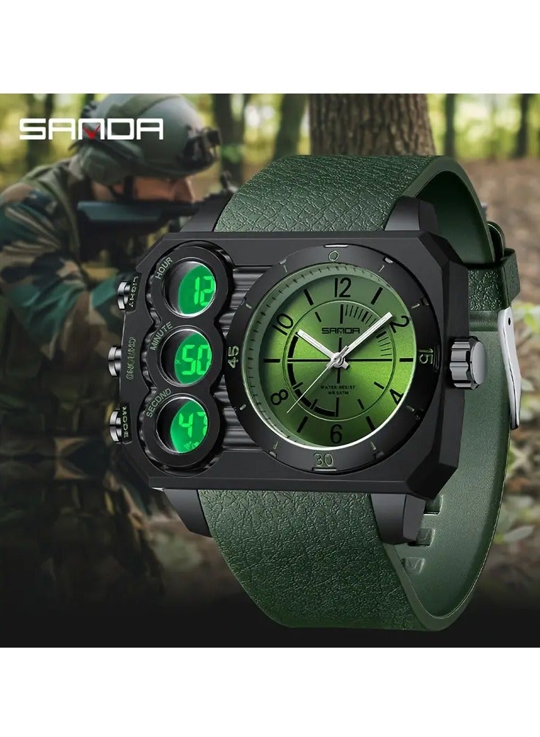 SANDA Men's Sports Digital Watch, Dual Display, Stopwatch/Alarm, Water-Resistant 50m, Luminous Hands, Square Synthetic Resin Case, TPU Strap, with Non-Rechargeable Battery, Explosive, 24-hour, Holiday Gift - Image 2