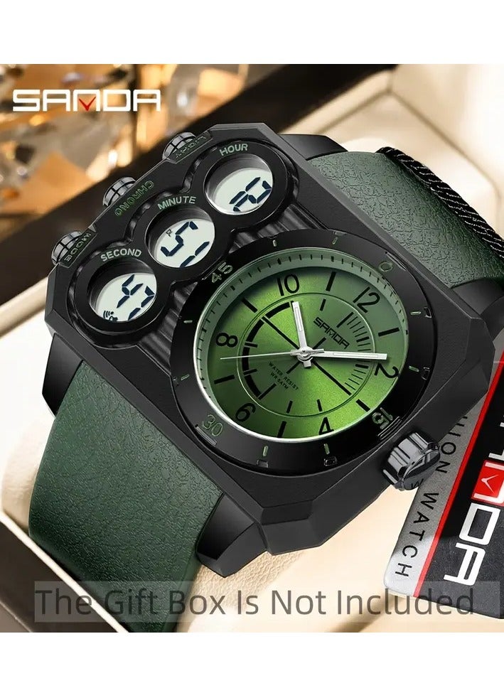 SANDA Men's Sports Digital Watch, Dual Display, Stopwatch/Alarm, Water-Resistant 50m, Luminous Hands, Square Synthetic Resin Case, TPU Strap, with Non-Rechargeable Battery, Explosive, 24-hour, Holiday Gift - Image 3