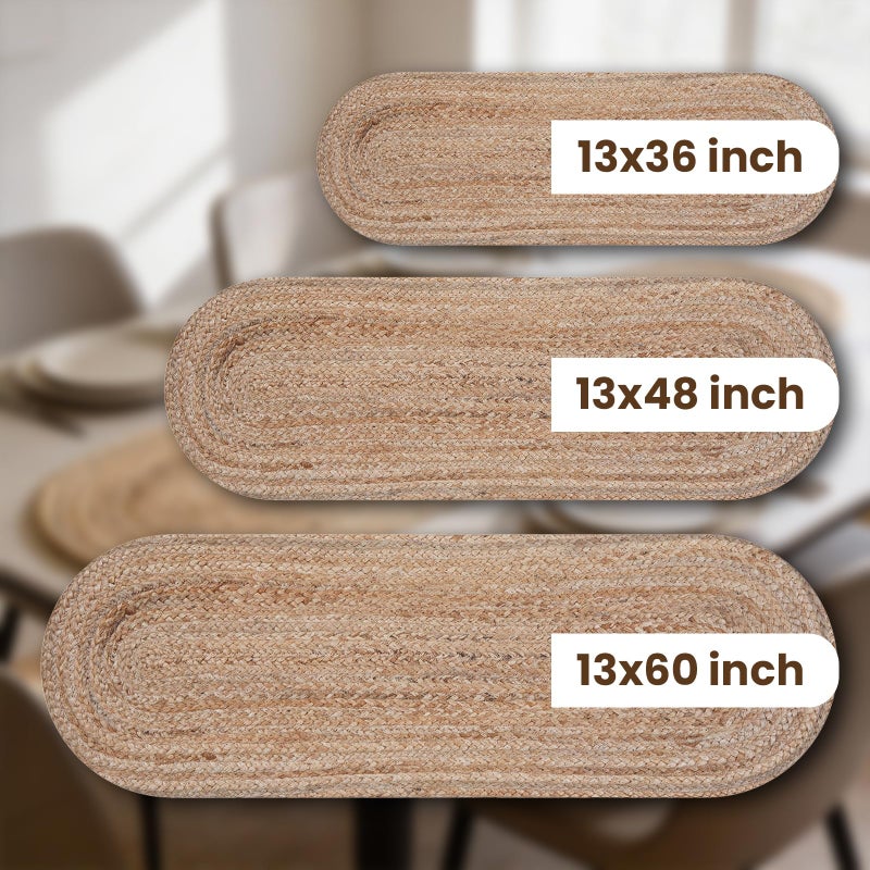 CRAFT TRADE Jute Braided Table Runner for Wedding Parties Farmhouse Rustic Vintage Dining Woven Handmade Sisal Weeker Natural Dining Runner - 13x36 Inch, Oval - Image 2