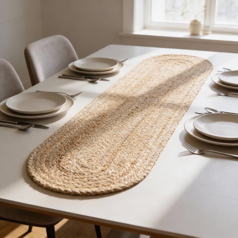 CRAFT TRADE Jute Braided Table Runner for Wedding Parties Farmhouse Rustic Vintage Dining Woven Handmade Sisal Weeker Natural Dining Runner - 13x36 Inch, Oval - Image 3