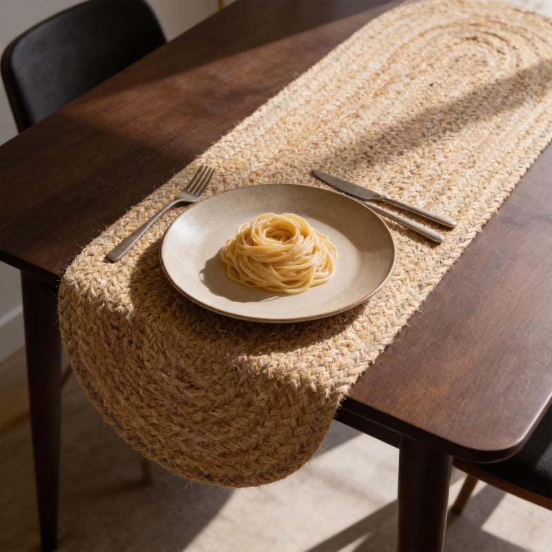 CRAFT TRADE Jute Braided Table Runner for Wedding Parties Farmhouse Rustic Vintage Dining Woven Handmade Sisal Weeker Natural Dining Runner - 13x36 Inch, Oval - Image 1