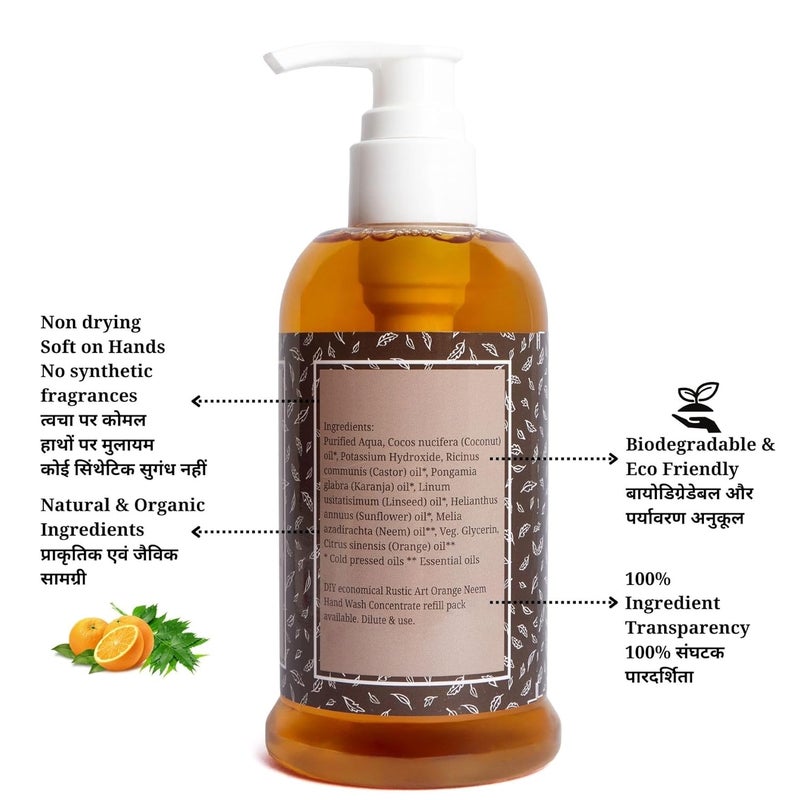 Rustic Art Organic Hand Wash  Orange Neem  Aloe Vera Rosemary  Natural Vegan  NonDrying Hydrating  For all skin types  250ml Pack of 2 - Image 5