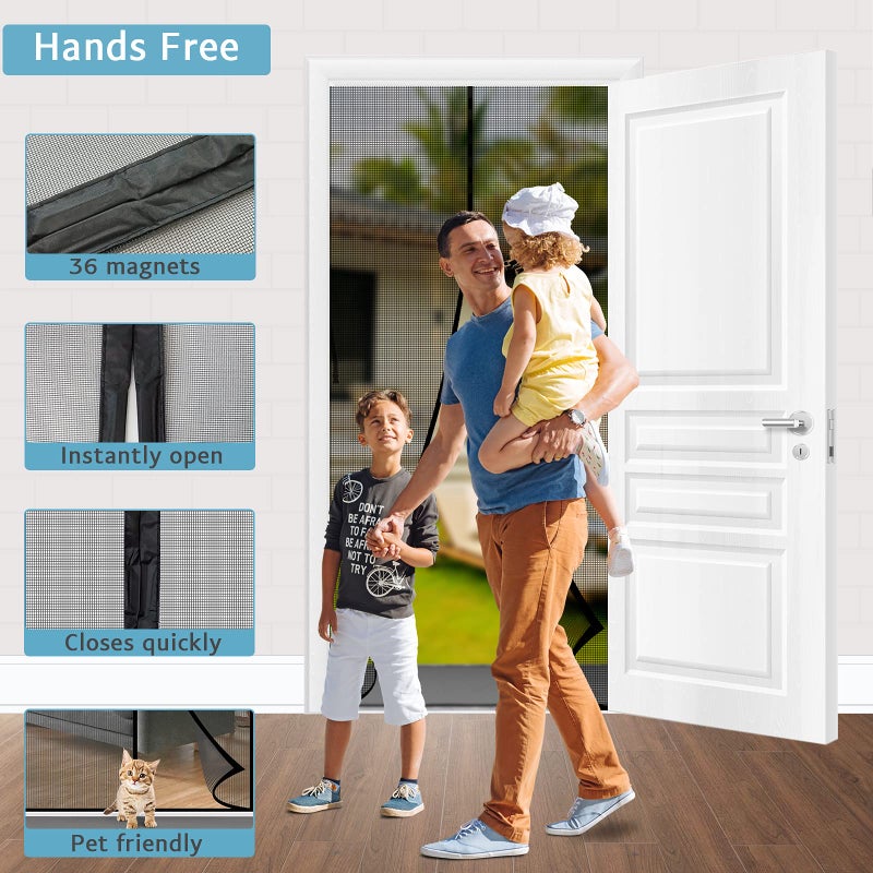 YRH Magnetic Fly Screen Door,Fiberglass Enhanced Screen Mesh,with Stay Open Buckles,Heavy Duty Self-Sealing Mesh,(Fit for Door Size:36x82 Inch,Screen Itself Size:38x83 Inch,Black) - Image 5