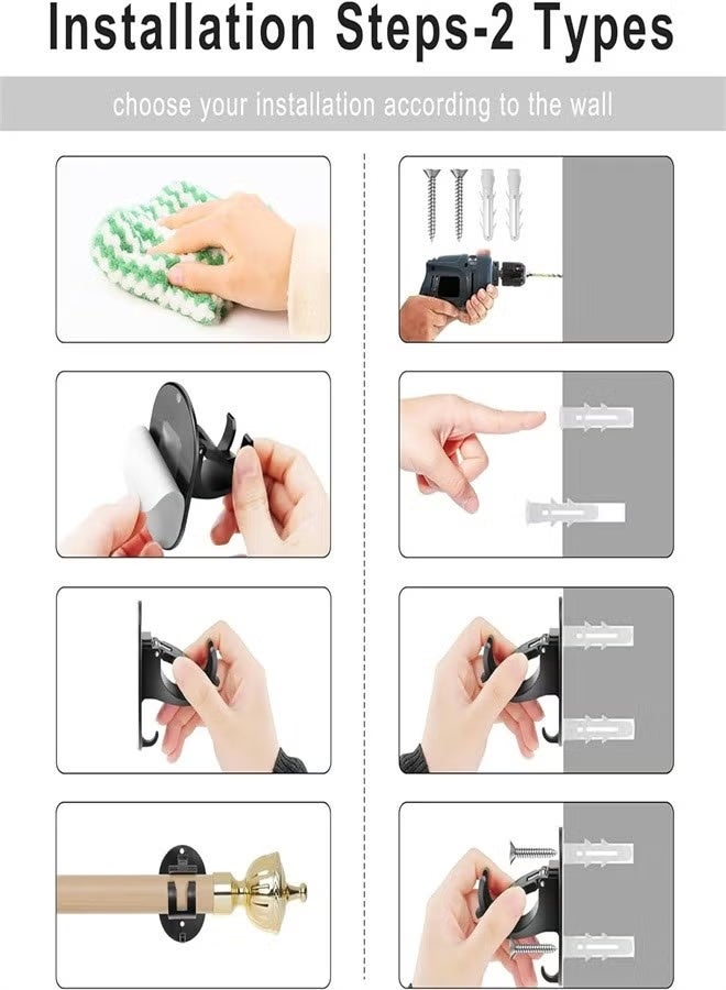 No Drill Curtain Rod Brackets, 2 Pack Self Adhesive Curtain Rod Holders Curtain Rods No Drilling Hooks, Adjustable Drillless Curtain Rod Holder for Bathroom Kitchen Home and Hotel - Image 4