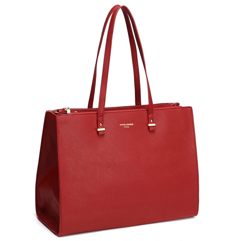 David Jones David Jones - Women's Shopper Handbag - Women's Large Handbag PU Leather - Work Bag Many Compartments Bag - Briefcase A4 Laptop Shoulder Bag Business Work School Office Elegant Tote - Red  - Image 1