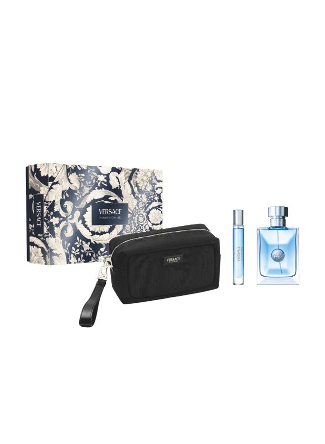 VERSACE POUR HOMME SET EDT 100ML +EDT 10ML + BLACK POUCH 100+10ml