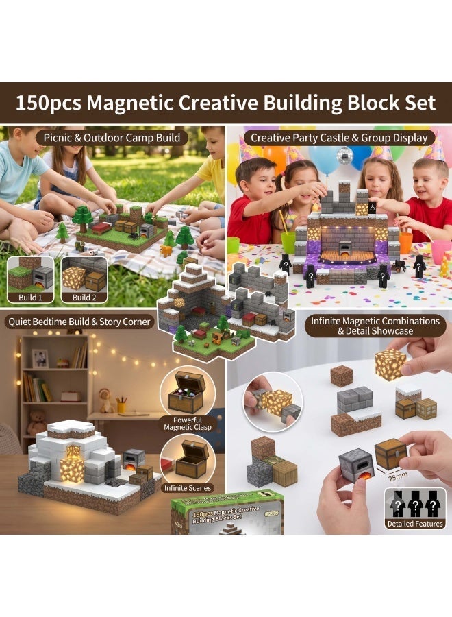 AirYoung 150 Pcs Magnetic Building Blocks, Magnetic Tiles for Kids, Magnetic Blocks Cubes Set, Build Mine Magnet Worlds, Education Construction Magnetic Toys, Magnetic Toys Gifts for Boys & Girls - Image 4