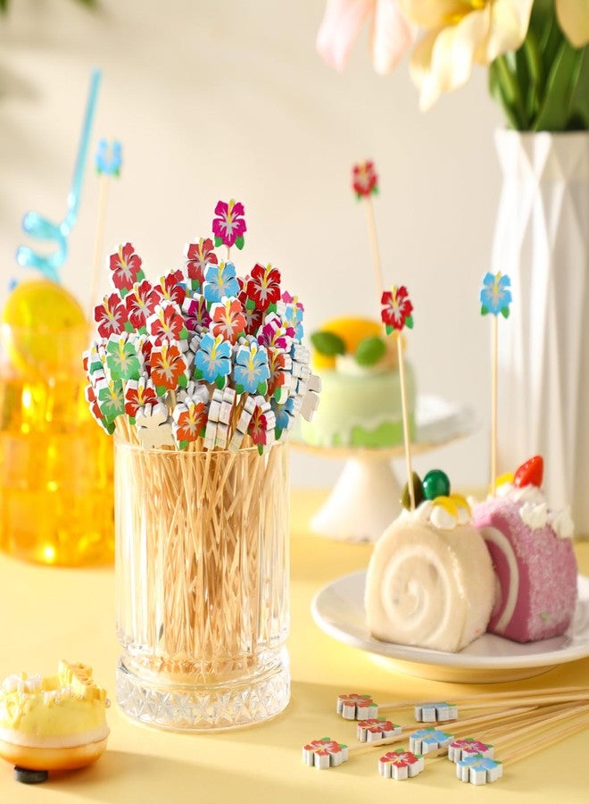Pickmesh 400 Pcs Hawaii Cocktail Picks Bamboo Tropical Toothpicks Luau Cocktail Skewers for Drinks Decoration Beach Summer Food Fruit Party Supplies(Hawaiian Hibiscus) - Image 5