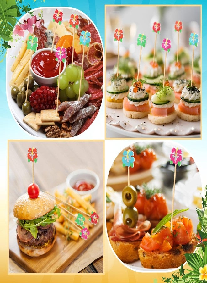 Pickmesh 400 Pcs Hawaii Cocktail Picks Bamboo Tropical Toothpicks Luau Cocktail Skewers for Drinks Decoration Beach Summer Food Fruit Party Supplies(Hawaiian Hibiscus) - Image 4