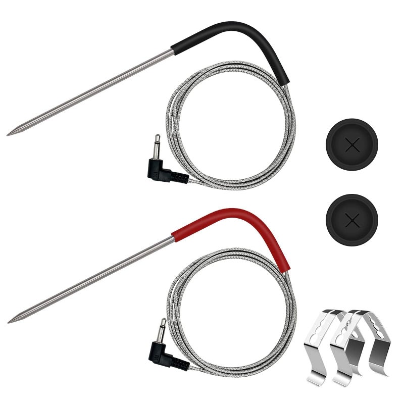 YAOAWE 2-Pack Temp Meat Probe Replacement for Pit Boss Pellet Grills and Smokers, 3.5 mm Plug Thermometer Probes with 2 PCS Probe Grommets and Clips - Image 1