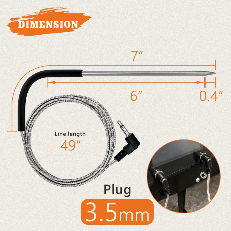 YAOAWE 2-Pack Temp Meat Probe Replacement for Pit Boss Pellet Grills and Smokers, 3.5 mm Plug Thermometer Probes with 2 PCS Probe Grommets and Clips - Image 3