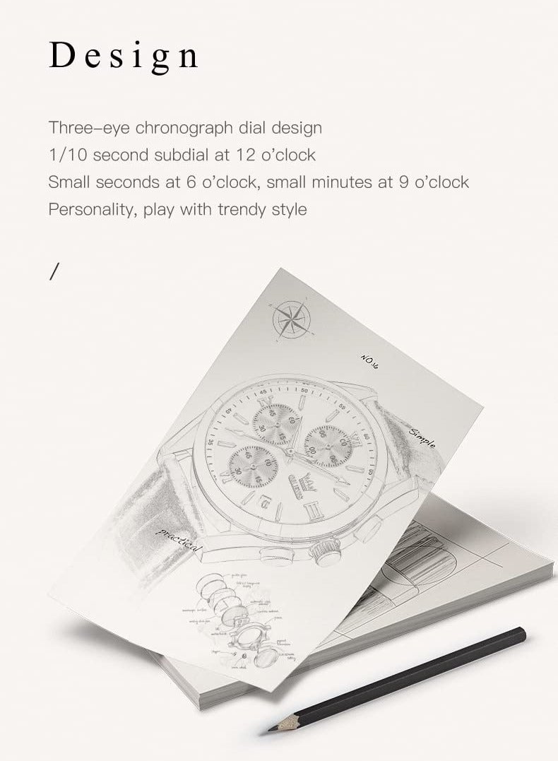 أوليفز ساعات كوارتز كرونوغراف للرجال من ، هيكل ذهبي بسوار جلدي مع تاريخ نهاري، ساعة يد من الفولاذ المقاوم للصدأ مقاومة للماء، ساعات مضيئة للرجال، الموضة والترفيه - Image 3