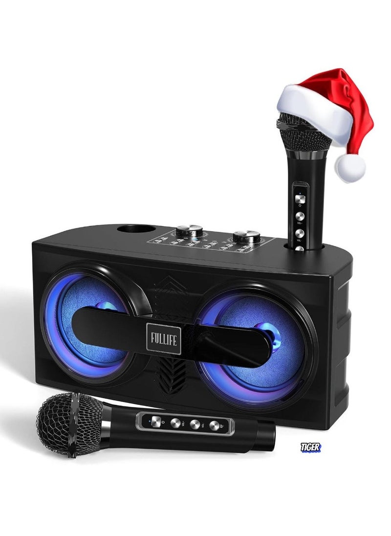 TIGER Karaoke Machine with 2 UHF Wireless Microphones for Adults/Kids – Portable Bluetooth PA Speaker System with LED Lights, Echo & Bass Adjustment, Vocal Cut for Home Parties, Weddings & Meetings – Perfect for Family Entertainment - Image 1