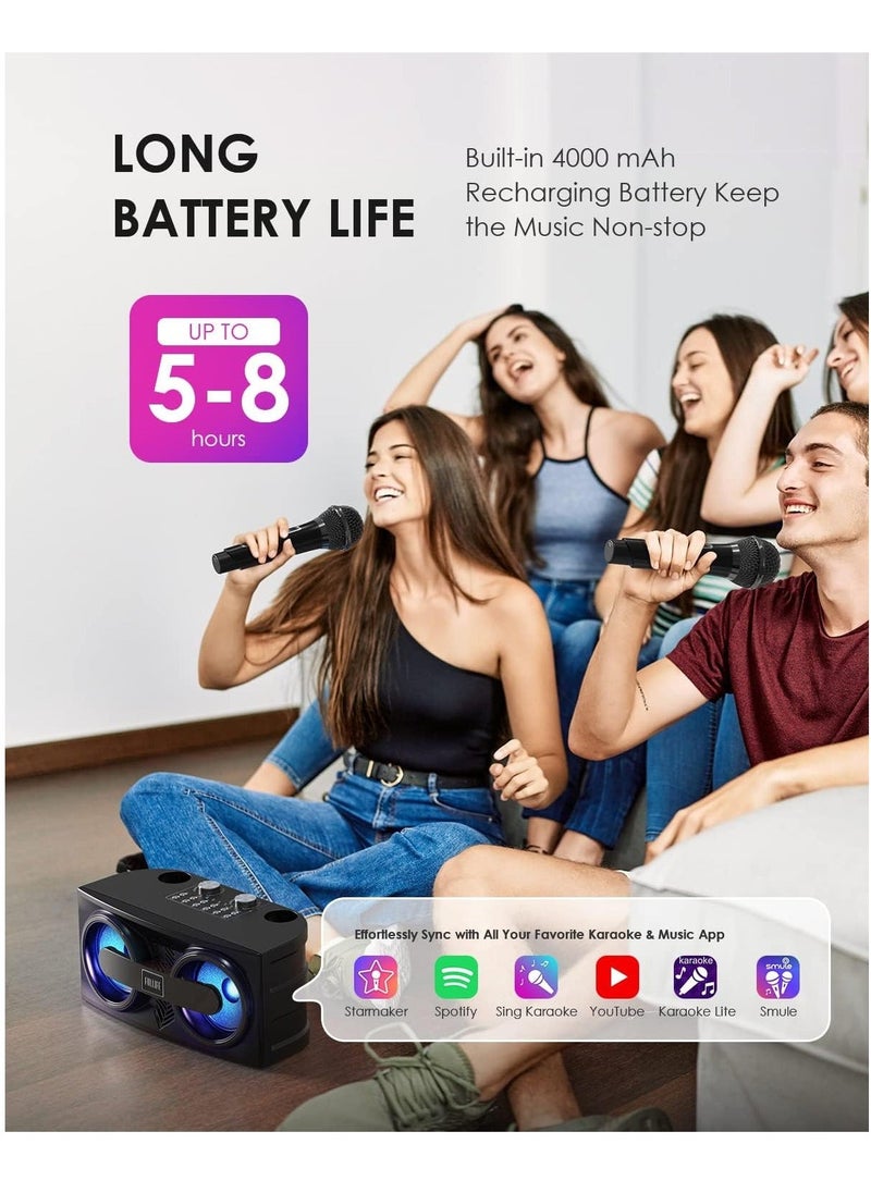 TIGER Karaoke Machine with 2 UHF Wireless Microphones for Adults/Kids – Portable Bluetooth PA Speaker System with LED Lights, Echo & Bass Adjustment, Vocal Cut for Home Parties, Weddings & Meetings – Perfect for Family Entertainment - Image 5
