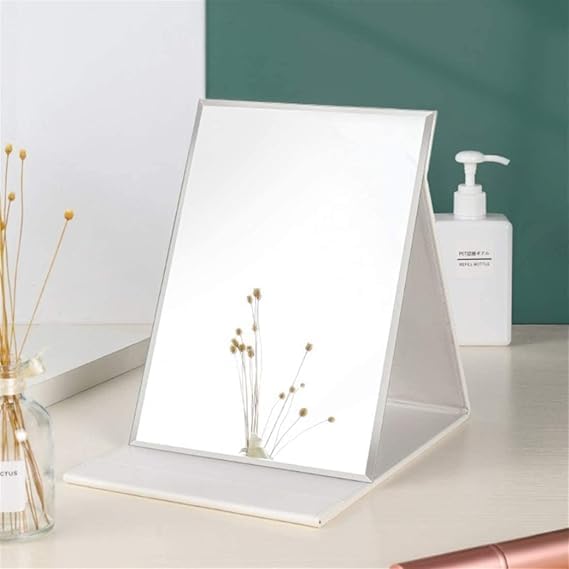 Cathiya Sales Cathiya Sales Folding Mirror Round Compact Mirror PU Leather Portable Adjustable Rectangular Ultrathin Mackup Mirror Makeup Mirror with Stand for Office Desk Vanity Table Travel White 1 Pcs  - Image 1