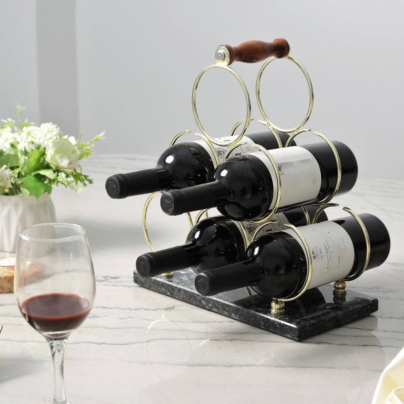 BCS Countertop Wine Rack - 6 Bottle Freestanding Modern Marble Base Small - 3 Tier Tabletop Wine Holder Stand for Cabinet, Pantry - Portable & Easy-Carry Wine Racks for Countertop (Blue Pearl) - Image 2