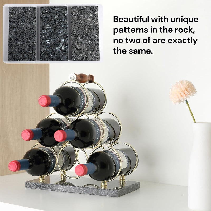 BCS Countertop Wine Rack - 6 Bottle Freestanding Modern Marble Base Small - 3 Tier Tabletop Wine Holder Stand for Cabinet, Pantry - Portable & Easy-Carry Wine Racks for Countertop (Blue Pearl) - Image 5
