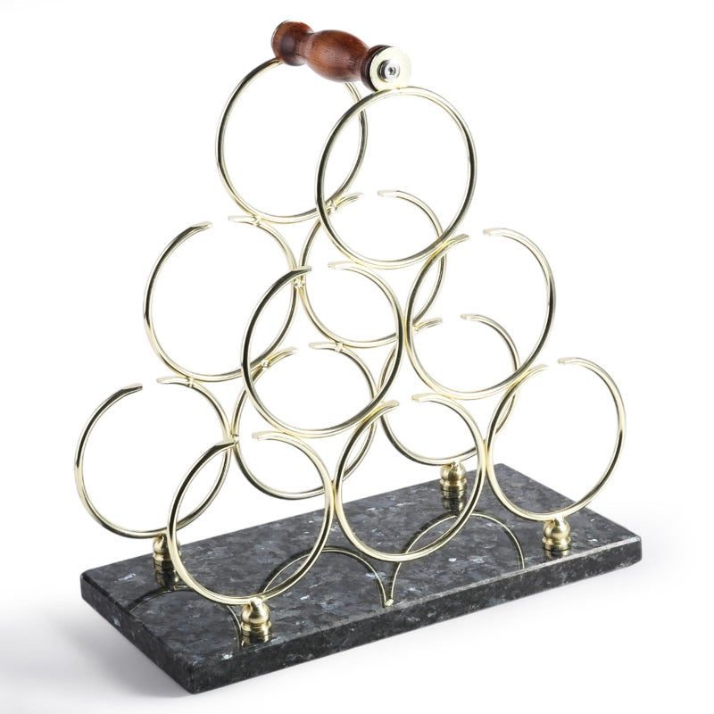 BCS Countertop Wine Rack - 6 Bottle Freestanding Modern Marble Base Small - 3 Tier Tabletop Wine Holder Stand for Cabinet, Pantry - Portable & Easy-Carry Wine Racks for Countertop (Blue Pearl) - Image 1