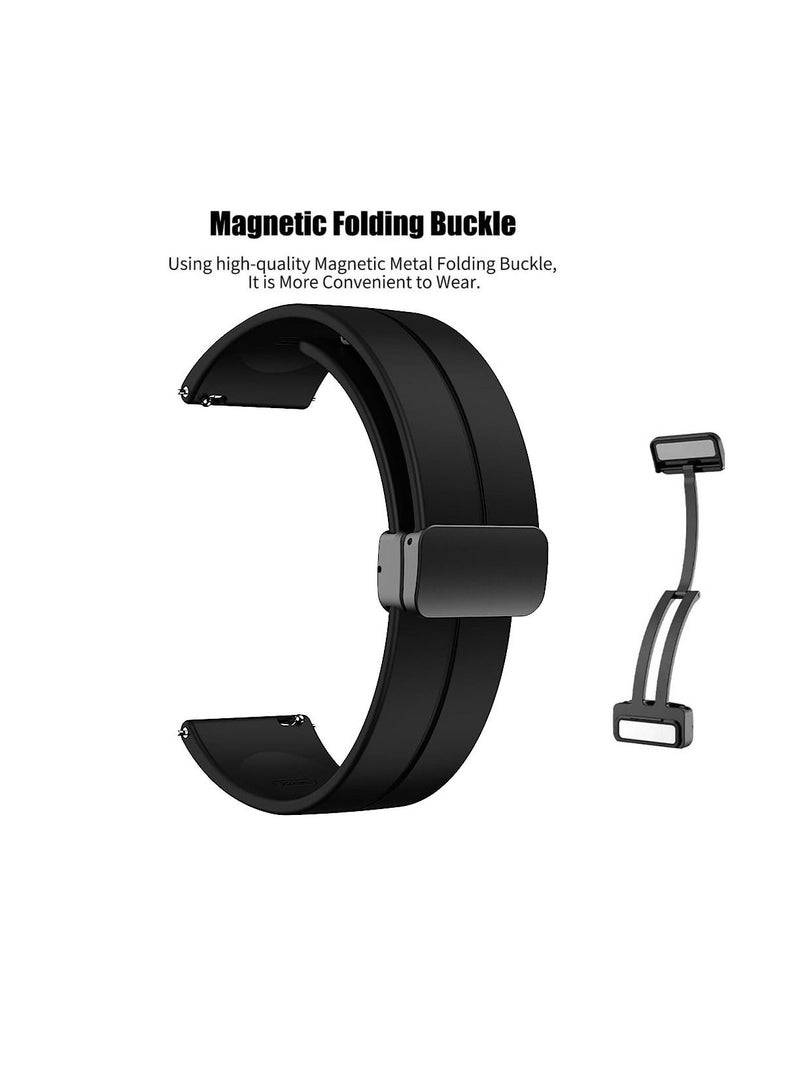 حزام سيليكون 22 ملم مع مشبك مغناطيسي قابل للطي لساعة هونر ماجيك 2 46 ملم- أسود - Image 2