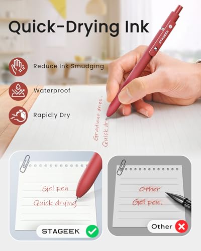 STAGEEK Red Gel Pens GX3, 6Pcs Quick Dry Red Ink Pens with 3 Extra Refills, Fine Point Retractable Smooth Writing Pens for Journaling, Note Taking, School Supplies, Nurse Aesthetic, Office(Red) - Image 4