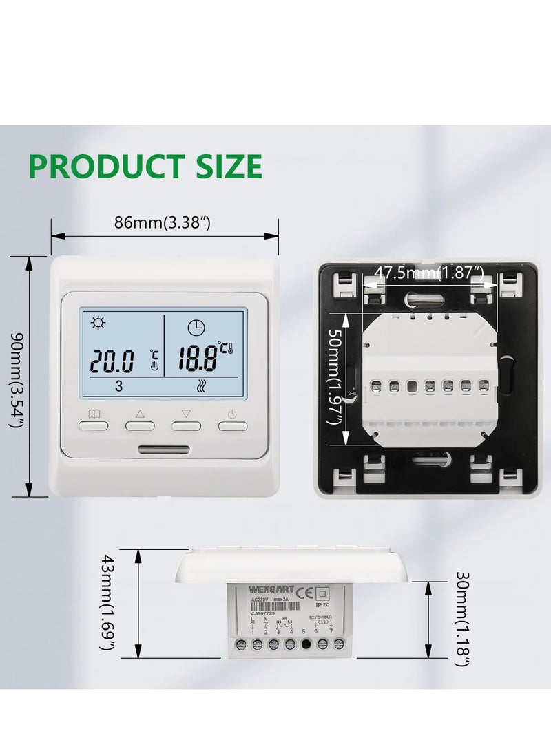 Room Thermostat 7-day Programmable,Digital Display AC230V Max16A Work for Electric Underfloor Heating with 3m Probe Sensor WG806 White - Image 5