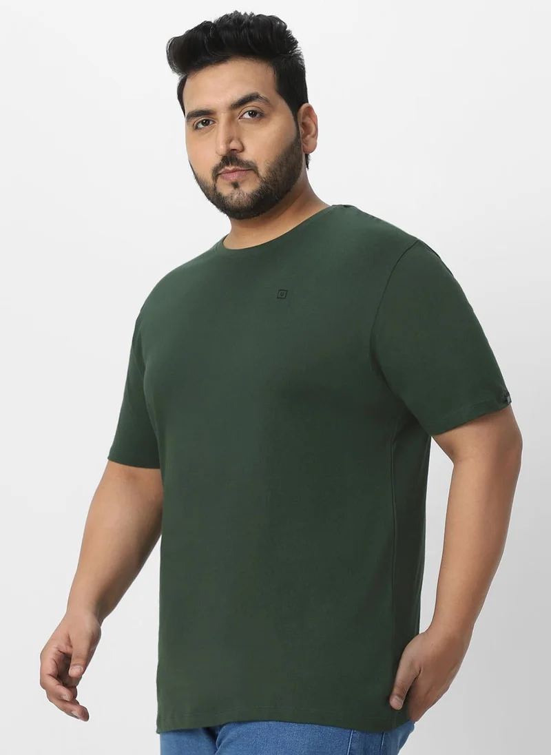 Urbano Fashion  Urbano Plus Men's Dark Green Solid Regular Fit Round Neck Cotton T-Shirt for Men | Best Price UAE